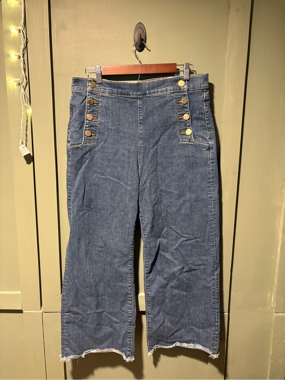 LOFT Blue Wide-Leg Sailor-Style Jeans with Gold Buttons